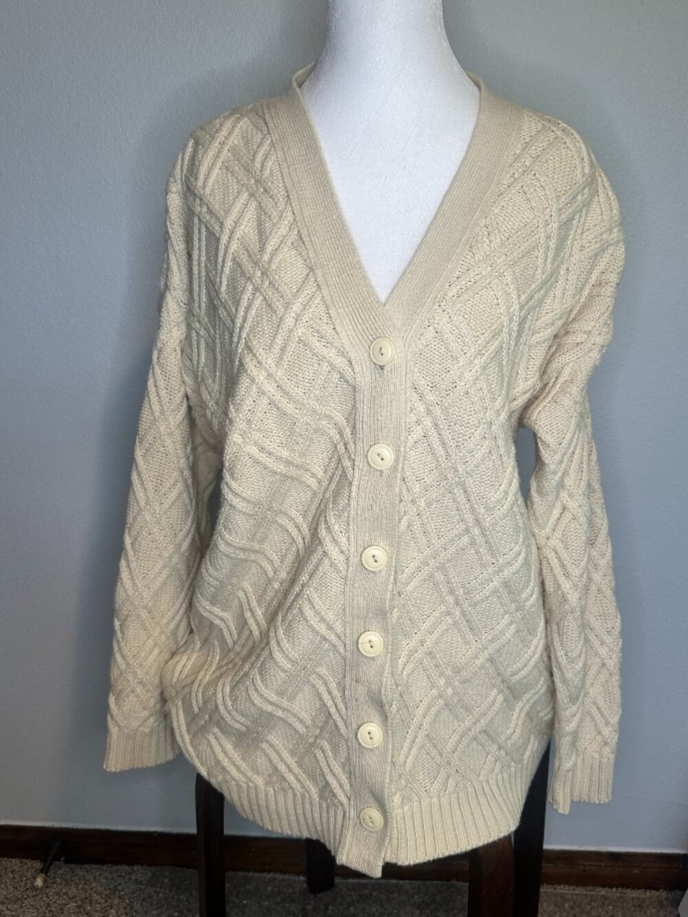 Vintage 90s 100% Cotton Chunky Cableknit Cottage Coastal Grandmacore Cardigan- M